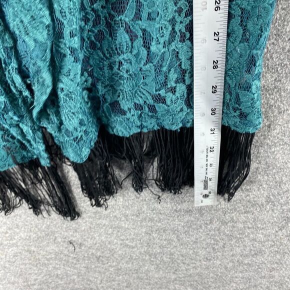 LulaRoe Top Women L Large Blue Floral Crochet Fringe Short Sleeve Open Front - Picture 8 of 9